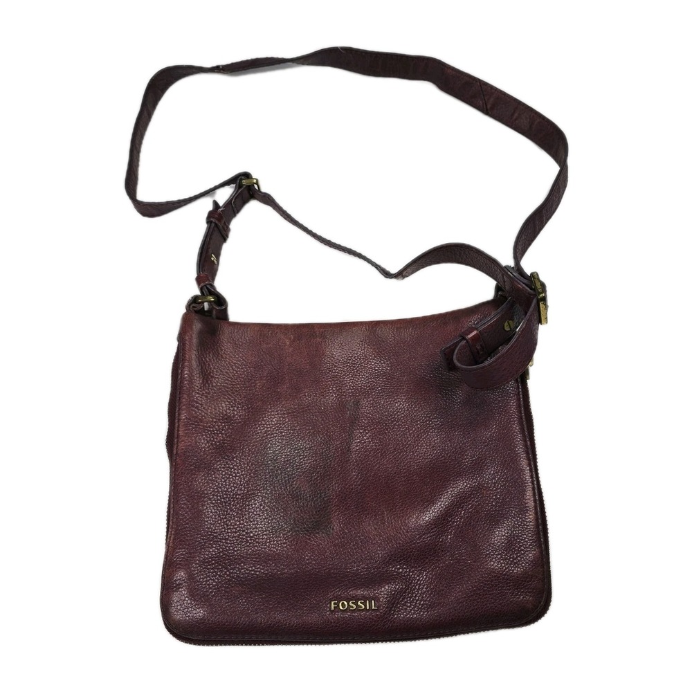 FOSSIL Preston Burgundy Leather Pocket Flap Expandable Crossbody Shoulder Bag